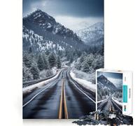 Snowy Mountain Road Hard Jigsaw Puzzle for Adults 1000 Pieces Improve Memory Relaxed Mind Sharp Edge Stylish Gift (38x52cm)
