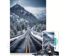Snowy Mountain Road Jigsaw Puzzles 1000 Pieces for Teenagers Logic Game Warm Time Precise Cut Art Collection Piece (38x26cm)