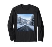 Snowy Mountain Road Winter Scenic Landscape View Long Sleeve T-Shirt