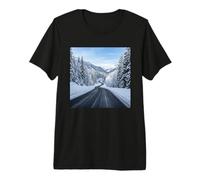 Snowy Mountain Road Winter Scenic Landscape View Premium T-Shirt