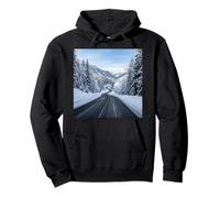 Snowy Mountain Road Winter Scenic Landscape View Pullover Hoodie