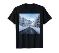 Snowy Mountain Road Winter Scenic Landscape View T-Shirt