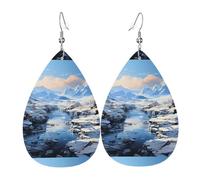 Snowy Mountain Scenery Leather Earring. Stylish teardrop shape, perfect for women, and a great decorative choice for parties and holidays.