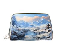 Snowy Mountain Scenery Makeup Bag Women - Large CapacityTravel Cosmetic Bag PU Leather Zippered Pouch Portable Wide Open Organizer, White, One Size
