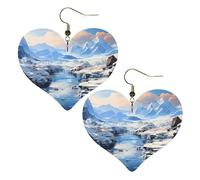 Snowy Mountain Scenery Prints Stylish Heart-Shaped Earrings Lightweight Women'S Accessories Perfect For Parties And Valentine'S Day.