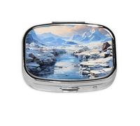 Snowy Mountain Scenery Square Pill Box Lightweight and Portable, with 2 Plastic Inserts, Suitable for Carrying in Pockets or Wallets.