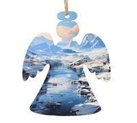 Snowy Mountain Scenery Wooden Tree Ornaments Angel Shape 1 PC, Hanging Decorative Pendants, Vintage Design for Holiday