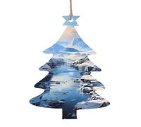 Snowy Mountain Scenery Wooden Tree Ornaments Christmas Tree Shape 2 PCS, Hanging Decorative Pendants, Vintage Design for Holiday