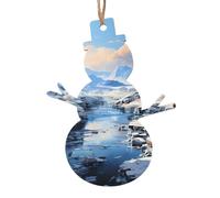 Snowy Mountain Scenery Wooden Tree Ornaments Snowman Shape 4 PCS, Hanging Decorative Pendants, Vintage Design for Holiday