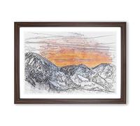 Snowy Mountain Under The Sun in Abstract Framed Print | A2 Walnut Framed Wall Art | Ready to Hang | Abstract Landscape Picture | Living Room Bedroom Lounge Office
