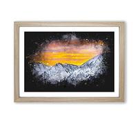 Snowy Mountain Under The Sun Paint Splash Framed Print | A2 Oak Framed Wall Art | Ready to Hang | Modern Landscape Picture | Living Room Bedroom Lounge Office