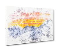 Snowy Mountain Under The Sun Watercolour Canvas Print | Gallery Wrapped 30mm Frame Wall Art | 24x16 inches | Ready to Hang | Modern Landscape Picture | Living Room Bedroom Lounge Office