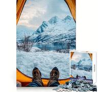 Snowy Mountain View from Tent Hard Jigsaw Puzzle for Adults 1000 Pieces Improve Memory Relaxed Mind Sharp Edge Stylish Gift (50x75cm)
