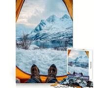 Snowy Mountain View from Tent Jigsaw Puzzle 1000 Piece for Adults Think Smart Toy Family Joy Accurate Cut Fine Art Piece (38x26cm)
