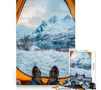 Snowy Mountain View from Tent Jigsaw Puzzles for Adults1000 Pieces Memory Boost Together Fun Image Assembly Art Collectible (38x52cm)
