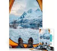 Snowy Mountain View from Tent Jigsaw Puzzles for Adults1000 Pieces Memory Boost Together Fun Image Assembly Art Collectible (38x52cm)