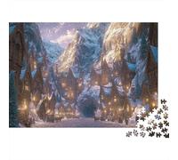 Snowy Mountain Village 1000 Piece Jigsaw Puzzle for Adults Winter Night View Puzzle Game for Family Relaxing Home Decor 52x38cm/1000pcs