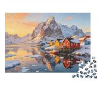 Snowy Mountain Village 1000 Piece Jigsaw Puzzle Paper for Adults Sunset Reflection Puzzle Game for Family Home Decor Gift 52x38cm/1000pcs