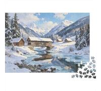 Snowy Mountain Village 1000 Piece Jigsaw Puzzle Paper for Adults Winter Scenery Jigsaw Puzzle for Family Relaxation Focus Home Decoration Gift 52x38cm/1000pcs