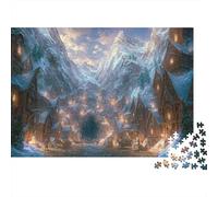 Snowy Mountain Village Jigsaw Puzzle for Adults 1000 Piece Jigsaw Puzzle Winter Night Puzzle Game Family Activity Relaxing Challenge 52x38cm/1000pcs
