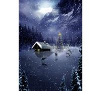 Snowy Mountains and Log Cabin Christmas Greetings Card ML167