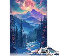Snowy Mountains at Night Jigsaw 500 Piece Jigsaw Puzzle Wooden Puzzle Toy Family Game Difficulty Challenge Puzzles 500pcs (52x38cm)