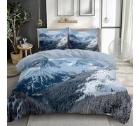 Snowy Mountains Duvet Cover Sets Light Blue Small Single Bedding Set with Zipper Closure, Soft Microfiber Quilt Cover with 2 Pillowcases 40x60cm QH50