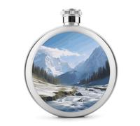 Snowy Mountains Hip Flask 5 Oz Leakproof Thin Stainless Steel Flasks Camping Pocket Flask for Men Women Portable Metal Flasks for Wedding Groomsmen Bridesmaid Gift