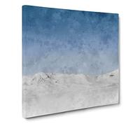 Snowy Mountains In Austria Painting Modern Canvas Wall Art Print Ready to Hang, Framed Picture for Living Room Bedroom Home Office Décor, 14x14 Inch (35x35 cm)