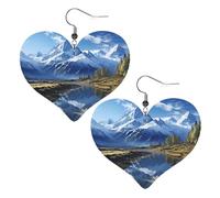 Snowy Mountains Leather Earrings for Women Heart Earrings Lightweight Dangle Drop Earrings Cute Jewelry Gift, One Size, No Gemstone