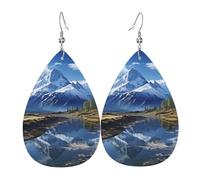 Snowy Mountains Leather Earrings for Women Teardrop Earrings Lightweight Dangle Drop Earrings Cute Jewelry Gift