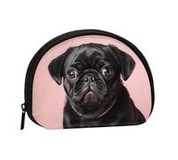 Snowy Mountains Mini Coin Purse Pouch Change Holder, Shell Shape Zip Around Wallet,Credit Card Holder for Women, Cute Black Pug, One Size, Classic