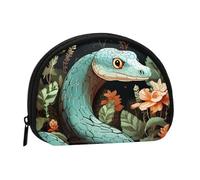 Snowy Mountains Mini Coin Purse Pouch Change Holder, Shell Shape Zip Around Wallet,Credit Card Holder for Women, Snake And Flower, One Size, Classic