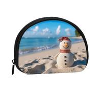 Snowy Mountains Mini Coin Purse Pouch Change Holder, Shell Shape Zip Around Wallet,Credit Card Holder for Women, Sand Snowman On Beach, One Size, Classic