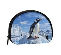 Snowy Mountains Mini Coin Purse Pouch Change Holder, Shell Shape Zip Around Wallet,Credit Card Holder for Women, Snow Mountain Penguin, One Size, Classic