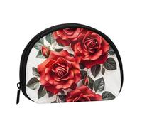 Snowy Mountains Mini Coin Purse Pouch Change Holder, Shell Shape Zip Around Wallet,Credit Card Holder for Women, Red Rose Flower Cluster, One Size, Classic