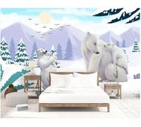 Snowy Mountains Sun Animal Bear Blue Sky White Clouds Animal Tiger 3D Wallpaper Easy Install Feature Office Living Room Sofa Bedroom TV Background Wall Decoration-350cm×256cm