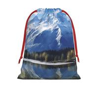 Snowy Mountains Super Soft Velvet Gift Bag with Drawstring Pouch, Full Printed Holiday Storage Bag for Christmas & Daily Storage