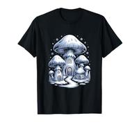 Snowy Mushroom Village Fantasy Winter Wonderland T-Shirt