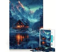 Snowy Nature Aurora Cabin 1000 Piece Jigsaws for Teenagers Puzzle Boost Memory Quiet Calm Premium Cut Heartfelt Gift (38x52cm)