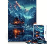 Snowy Nature Aurora Cabin 1000 Pieces Jigsaw Puzzles for Adults Strengthen Memory Casual Fun Clean Edge Classic Gift (50x75cm)