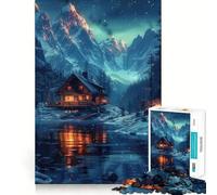 Snowy Nature Aurora Cabin 1000 Pieces Jigsaw Puzzles for Adults Strengthen Memory Casual Fun Clean Edge Classic Gift (50x75cm)