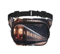 Snowy Night Railway Train Fitness travel shoulder bag, fashionable and casual waist bag, square double-layer waist bag, Black, One Size, Black, One Size