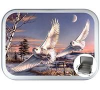 SNOWY OWL 150ml,2oz SILVER HINGED TOBACCO TIN,PILL BOX,STORAGE TIN
