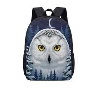 Snowy Owl 17 Inch Backpack, Winter Forest Night Sky Crescent Moon Printed School Bookbag for Teens Kids, Fantasy Art (02)