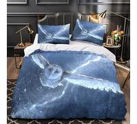 Snowy owl 3D Pattern Comforter Cover 3pcs Ultra-Soft Microfibre Skin-Friendly Fantasy night flight Quilt Cover 2 Pillow Shams Zippered Closure Machine Washable Kids & Teens Single（140x200cm）