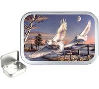 SNOWY OWL 50ml, 1oz SILVER HINGED TOBACCO TIN,PILL BOX,STORAGE TIN