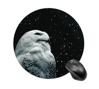 Snowy Owl and Stars Round Mouse Pad, Non-Slip Rubber Base Waterproof Washable, Computer Mouse Mat for Office Gaming Studying, Premium-Textured Durable Portable Circle Mousepad for Desktop PC Notebook