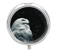 Snowy Owl and Stars Small Pill Box 3 Grids Travel Pill Case Portable Daily Pill Organizer with Anti-Mixing Design Easy to Retrieve Meds for Medication, Vitamin, Supplements