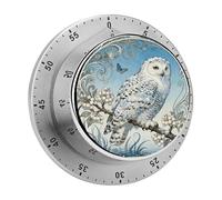 Snowy Owl Cornus Kitchen Timer 60 Minute Visual Wind Up Timers Indoor Mechanical Timers with Magnetic Base Stainless Steel Timer for Home Cooking Time Management Tool